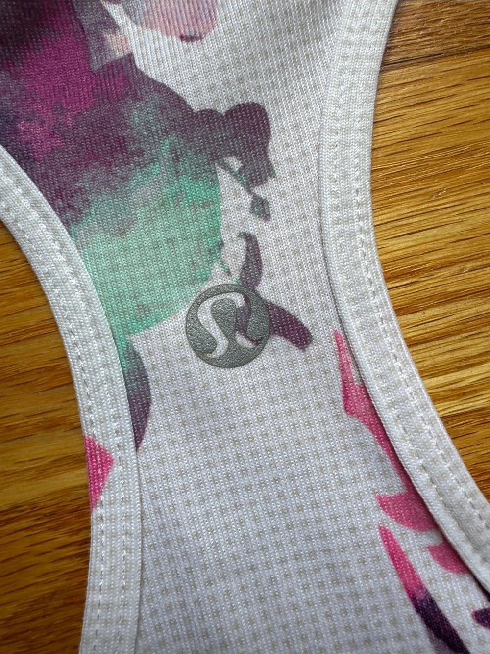 lululemon athletica Flowy White Tank Top with Pink & Purple Floral Watercolor M